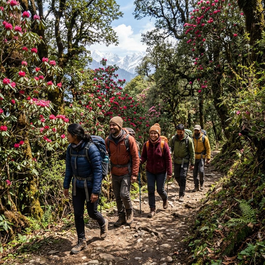Rhododendron trail, Sari to Deoria Taal